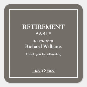 Retirement Party Formal Classic Grey White Square Sticker
