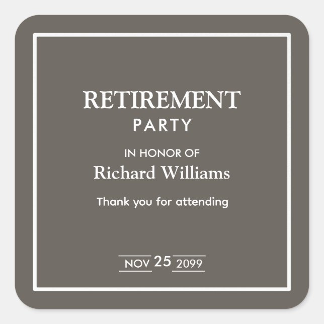 Retirement Party Formal Classic Grey White  Square Sticker (Front)