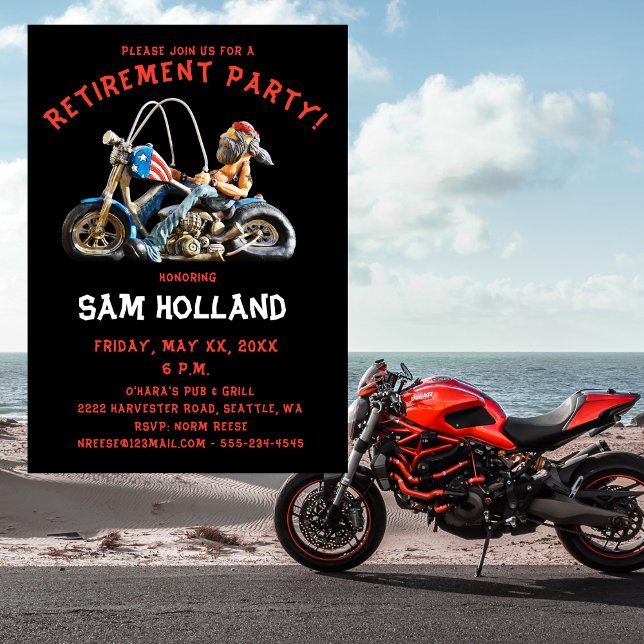 Retirement Party Funny Biker Motorcycle Invitation (Creator Uploaded)