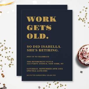 Retirement Party Funny Navy Blue Gold Humorous Invitation