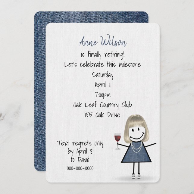 Retirement Party Girl with Wine Glass Invitation (Front/Back)