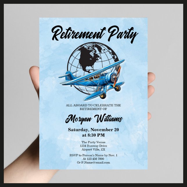 Retirement Party Globe Travel Plane Places  Invitation (Creator Uploaded)