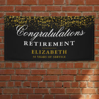 Retirement Party Gold Glitter Black Banner