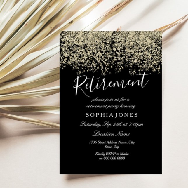 Retirement Party Gold Glitter Confetti Invite (Creator Uploaded)
