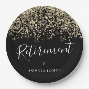 Retirement Party Gold Glitter Confetti Paper Plate