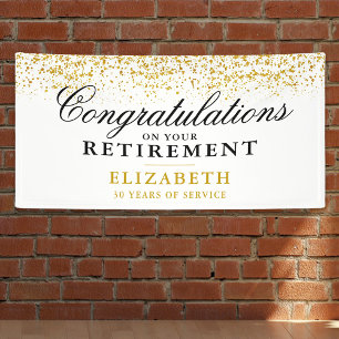 Retirement Party Gold Glitter White Banner