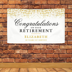 Retirement Party Gold Glitter White Banner