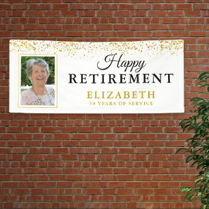 Retirement Party Gold Glitter White Photo Banner