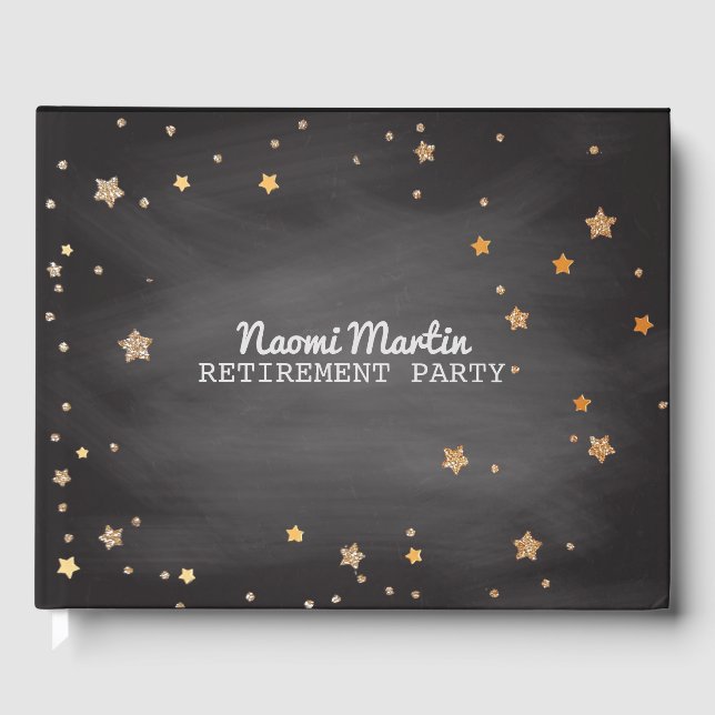 Retirement Party Gold Stars | Teacher Chalkboard Guest Book (Front)