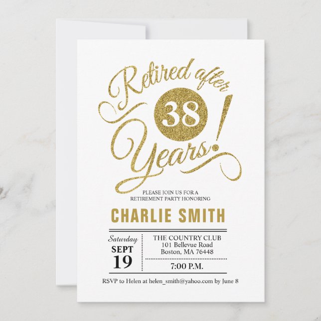Retirement Party - Gold White Invitation (Front)