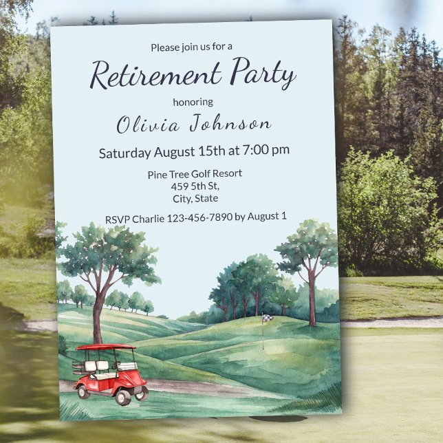 Retirement Party Golf Cart Watercolor  Invitation (Creator Uploaded)