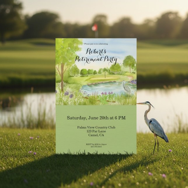Retirement Party Golf Course with Heron  Invitation (Creator Uploaded)