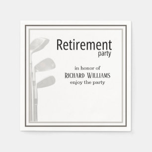Retirement Party Golf Modern Corporate Black White Napkin