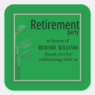 Retirement Party Golf Modern Corporate Green Black Square Sticker