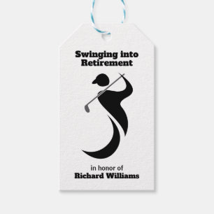 Retirement party golf player swinging modern style gift tags