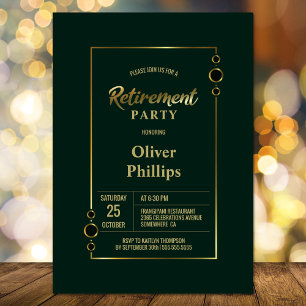Retirement Party Green with Gold Frame Party Invitation