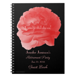 Retirement Party Guest Book Coral Pink Rose Spiral