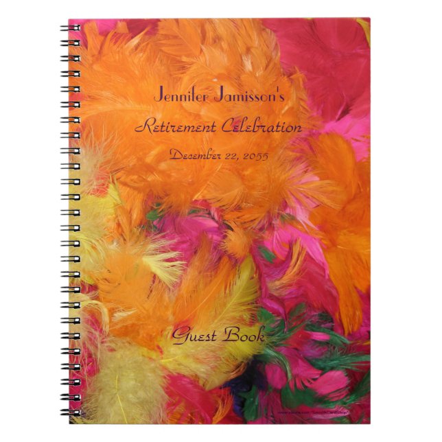 Retirement Party Guest Book, Orange Feathers Notebook (Front)