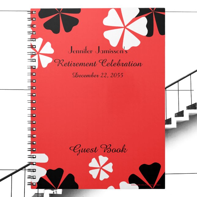 Retirement Party Guest Book, Red Floral Spiral Notebook (Creator Uploaded)