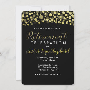 Retirement party invitation, black and gold invitation