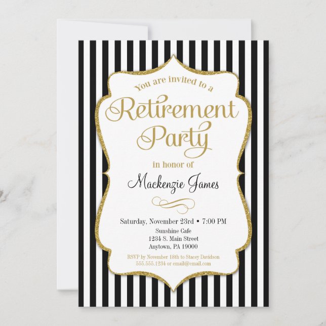 Retirement Party Invitation Black Gold Elegant (Front)