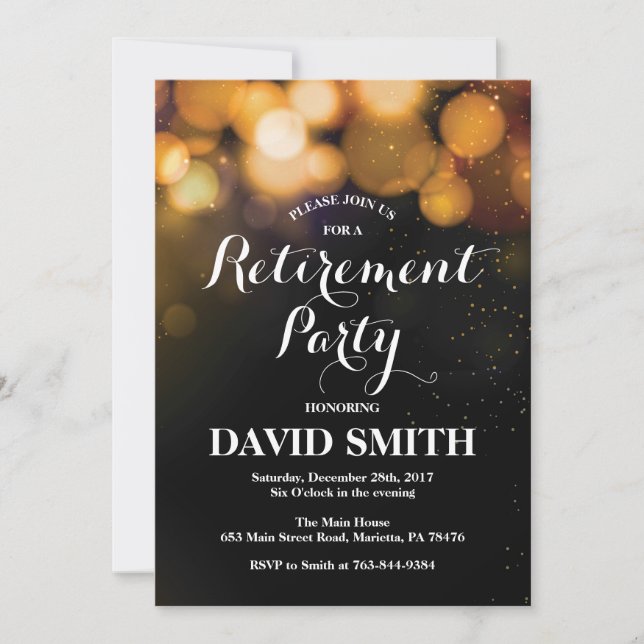 Retirement Party Invitation Card Gold Glitter (Front)