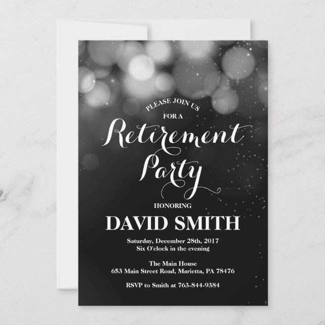 Retirement Party Invitation Card Silver Glitter (Front)