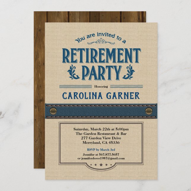 Retirement party invitation. Classy burlap linen Invitation (Front/Back)
