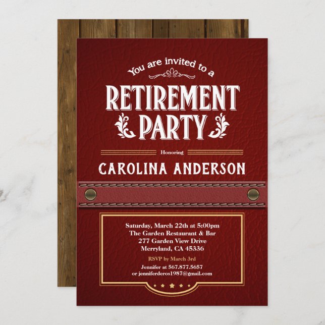 Retirement party invitation. Classy faux leather Invitation (Front/Back)