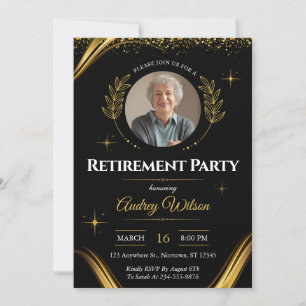 Retirement Party Invitation Elegant Black Gold
