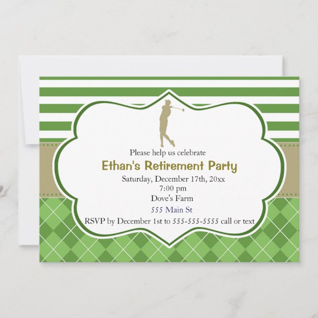 Retirement party invitation golf green gold (Front)