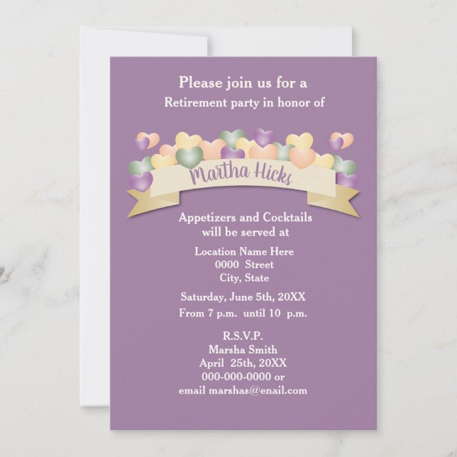 Retirement Party Invitation / Purple Hearts (Front)