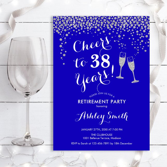Retirement Party Invitation Royal Blue Silver (Creator Uploaded)