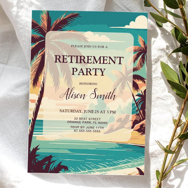 Retirement party invitation with tropical beach (Creator Uploaded)