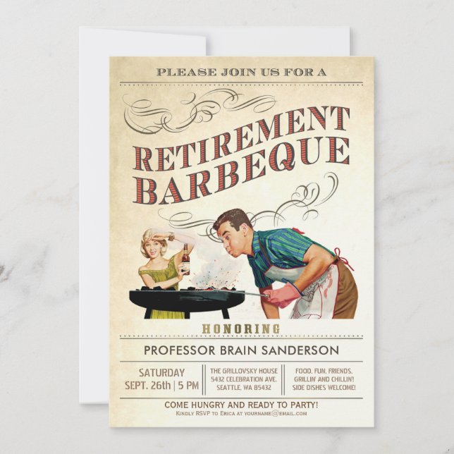 Retirement Party Invitations | BBQ Vintage (Front)