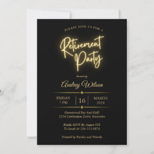 Retirement Party Invitations Minimalist Black Gold