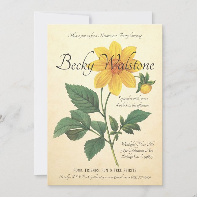Retirement Party Invitations | Vintage Botanical 2 (Front)