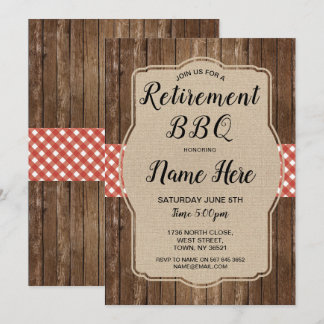 Retirement Party Invite Gingham BBQ Burlap Red