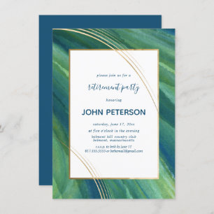 Retirement Party Invite Green, Navy, Gold Elegant