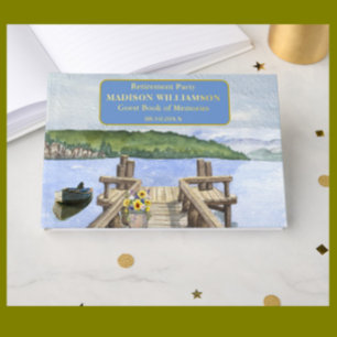 Retirement Party Lake Dock Real Gold Foil  Guest Book