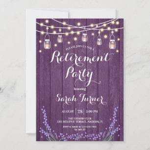 Retirement Party -  Lavender Rustic Purple Wood Invitation