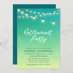 Retirement Party Lights Watercolor Sea Glass Invitation