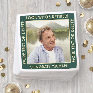 Retirement Party Look Who's Photo Green and Gold Napkin