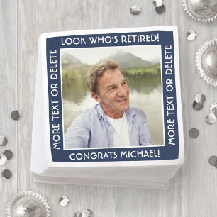 Retirement Party Look Who's Photo Navy Blue White Napkin