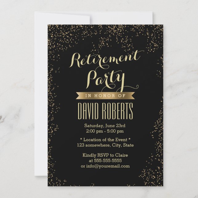 Retirement Party Modern Gold Confetti Invitation (Front)
