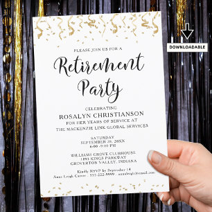 Retirement Party Modern Gold Confetti Streamers  Invitation