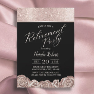 Retirement Party Modern Rose Gold Foil Flowers Invitation