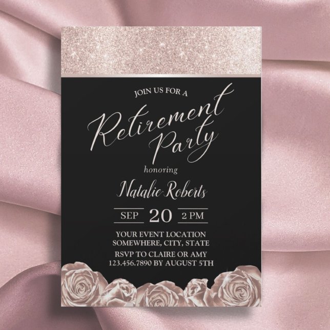 Retirement Party Modern Rose Gold Foil Flowers Invitation (Creator Uploaded)