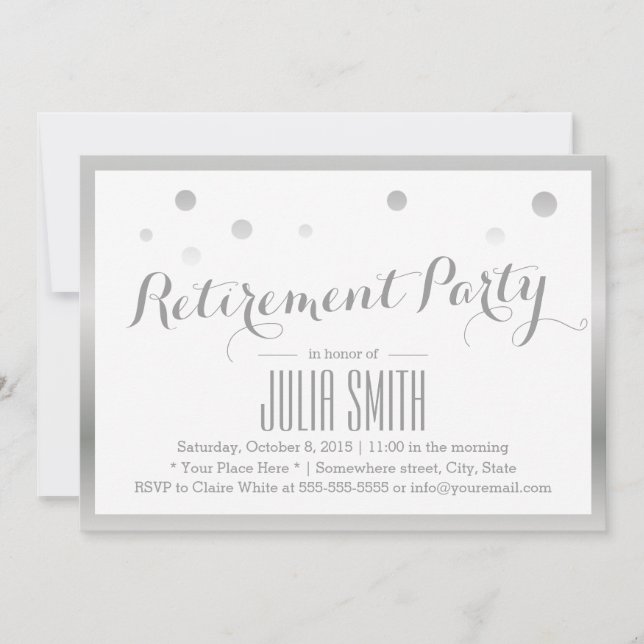 Retirement Party Modern Silver Confetti Dots Invitation (Front)