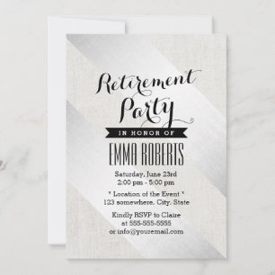 Retirement Party Modern Silver Stripes Faux Linen Invitation